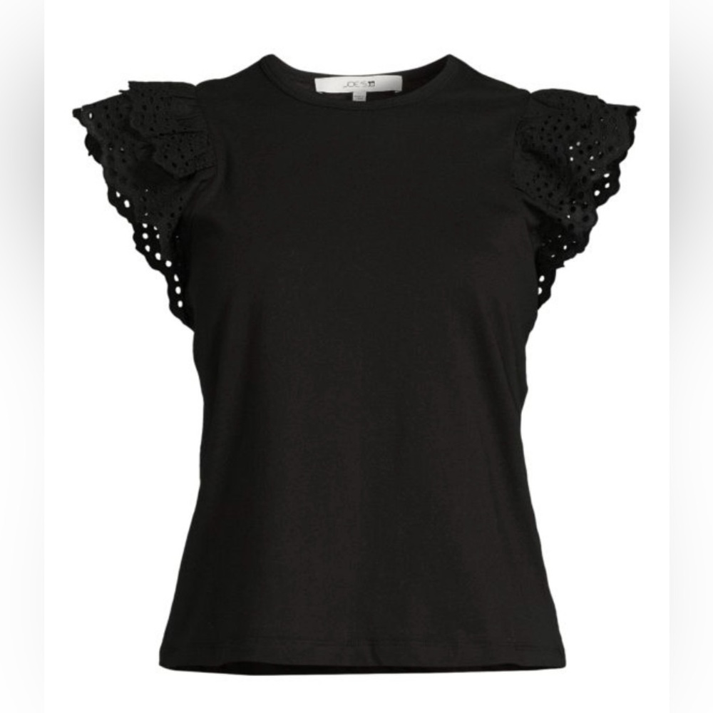 Joe's Jeans Eyelet Sleeve Top, Black, Cotton, Sleeveless, Round‎ Neck, sz Medium